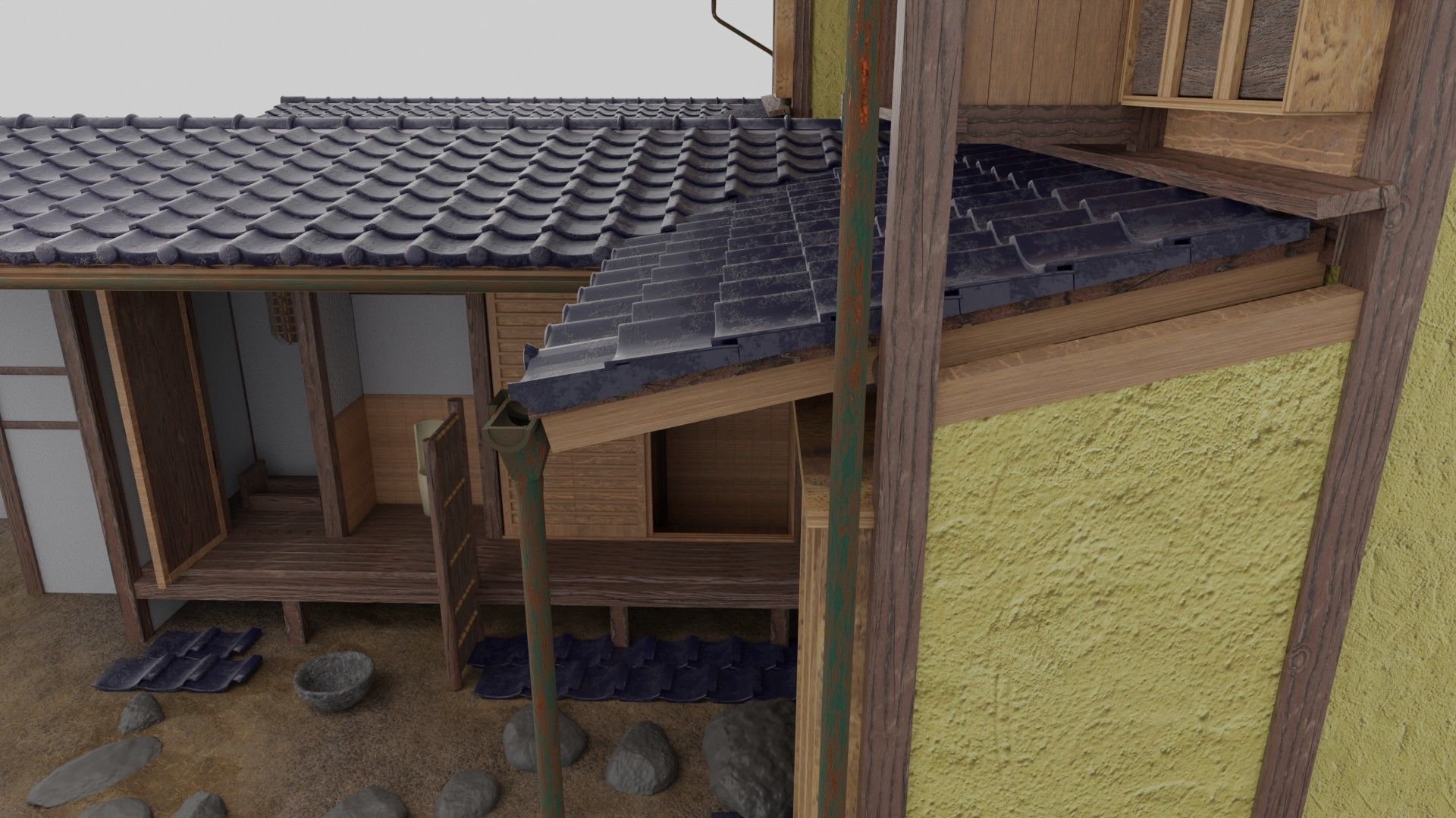Traditional Kyoto Style row house in Japan 3D model_11