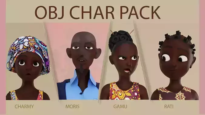  4 character obj pack Low-poly 3D model