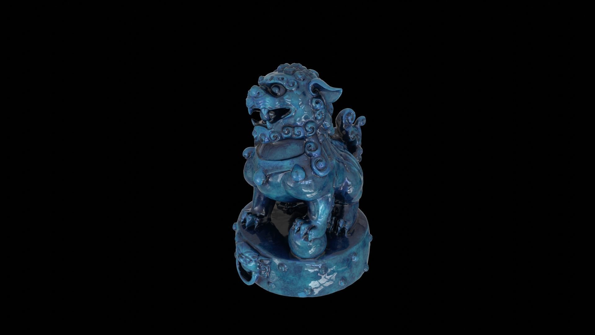 Blue Ceramic Imperial Guardian Lion Statue 3D model_7
