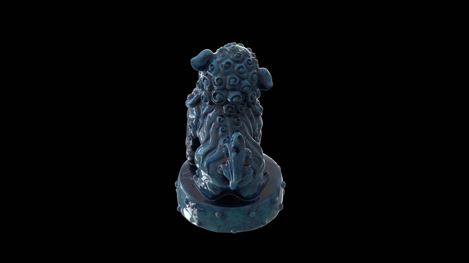 Blue Ceramic Imperial Guardian Lion Statue 3D model_4