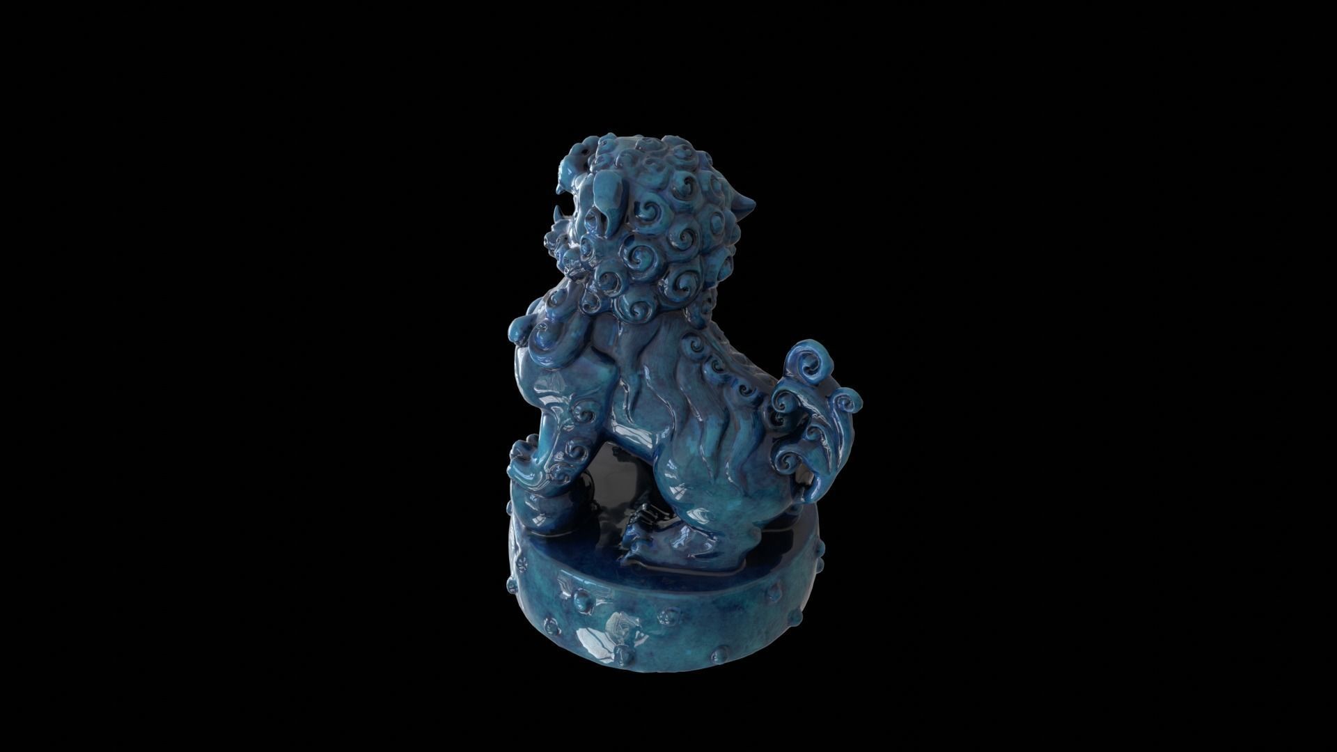 Blue Ceramic Imperial Guardian Lion Statue 3D model_5