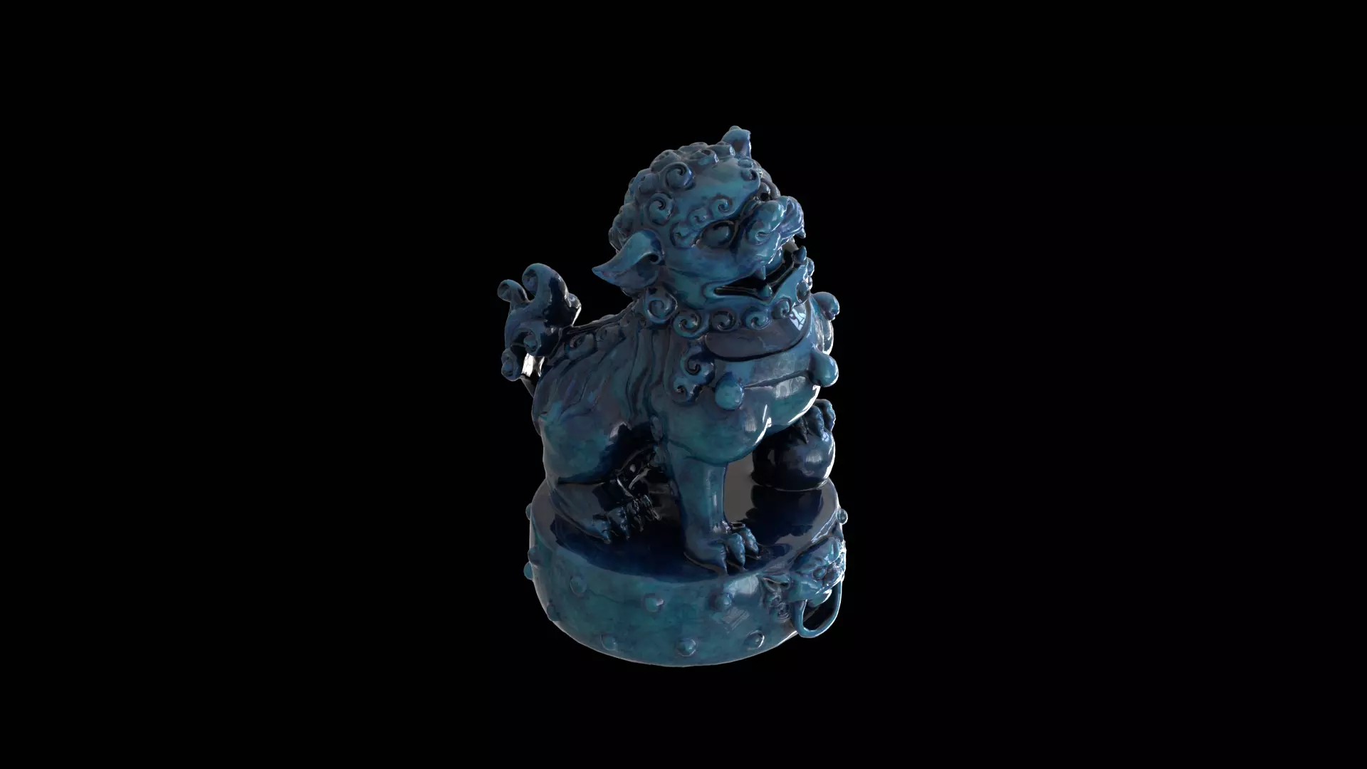 Blue Ceramic Imperial Guardian Lion Statue 3D model_0