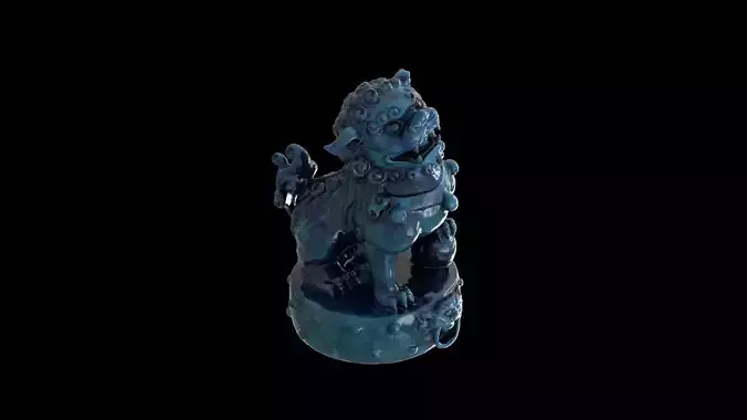 Blue Ceramic Imperial Guardian Lion Statue