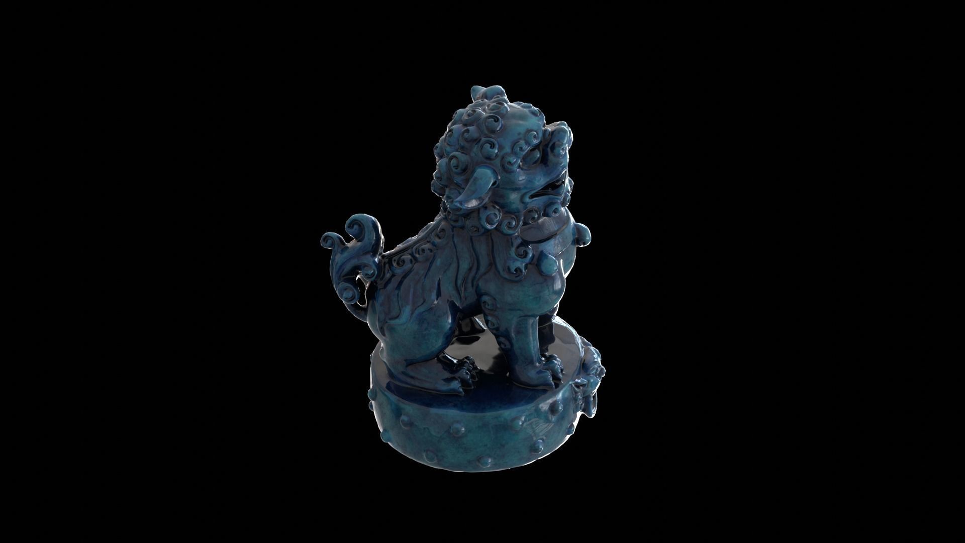 Blue Ceramic Imperial Guardian Lion Statue 3D model_2