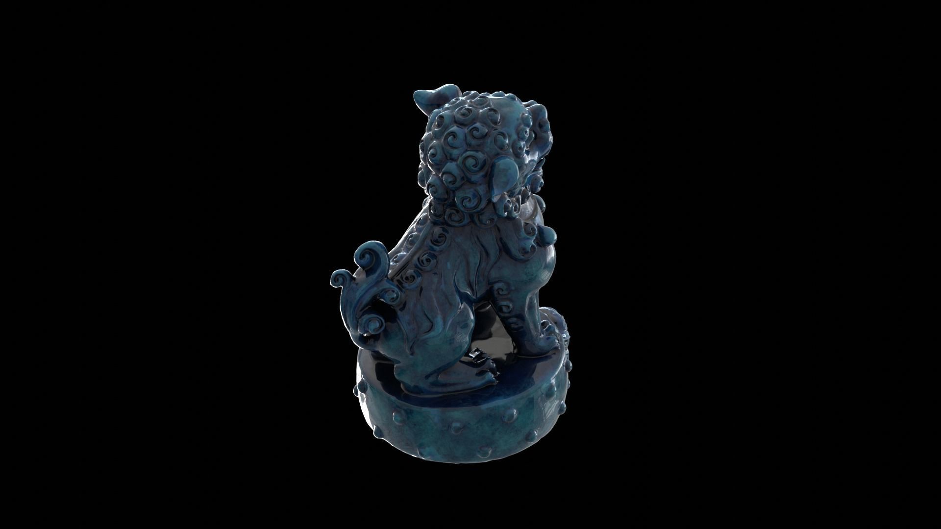 Blue Ceramic Imperial Guardian Lion Statue 3D model_3