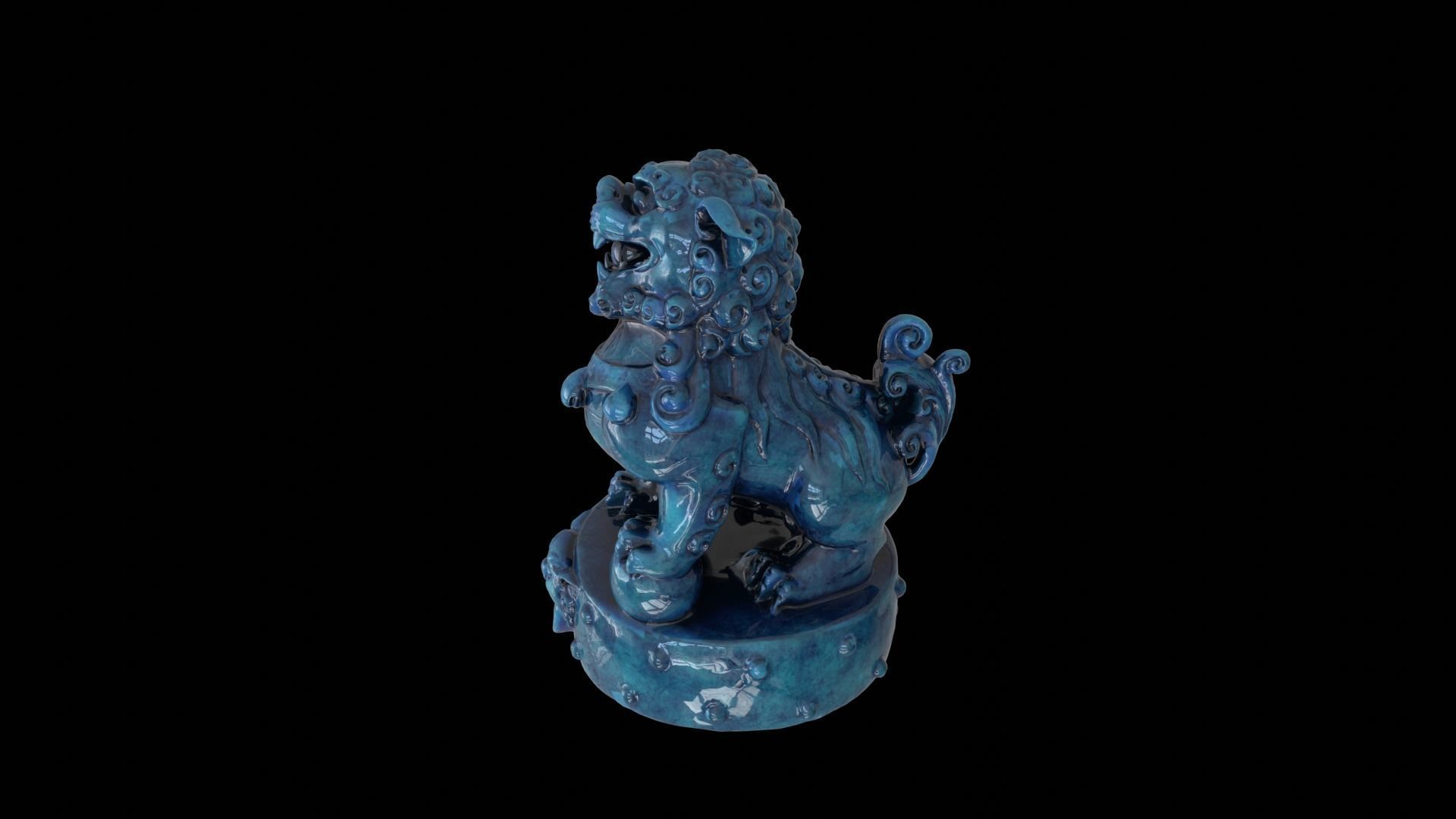 Blue Ceramic Imperial Guardian Lion Statue 3D model_6