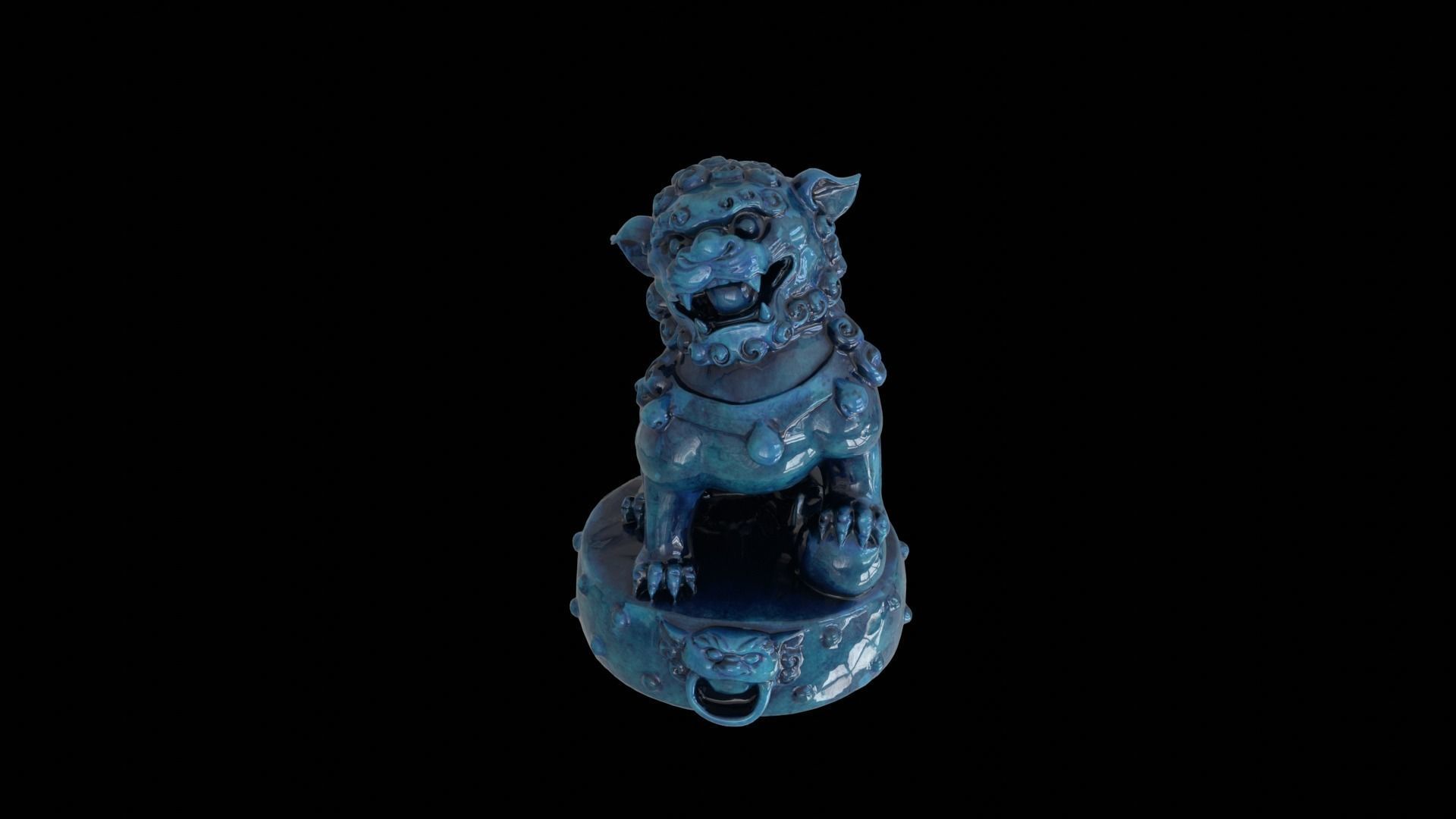 Blue Ceramic Imperial Guardian Lion Statue 3D model_8