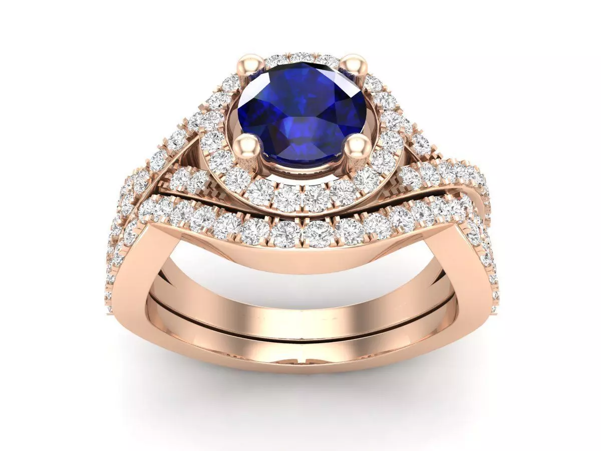 AV 419 Diamond Bridal Halo Engagement Ring Set For Women 3D print model