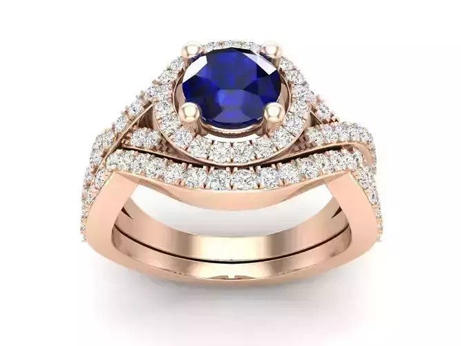 AV 419 Diamond Bridal Halo Engagement Ring Set For Women