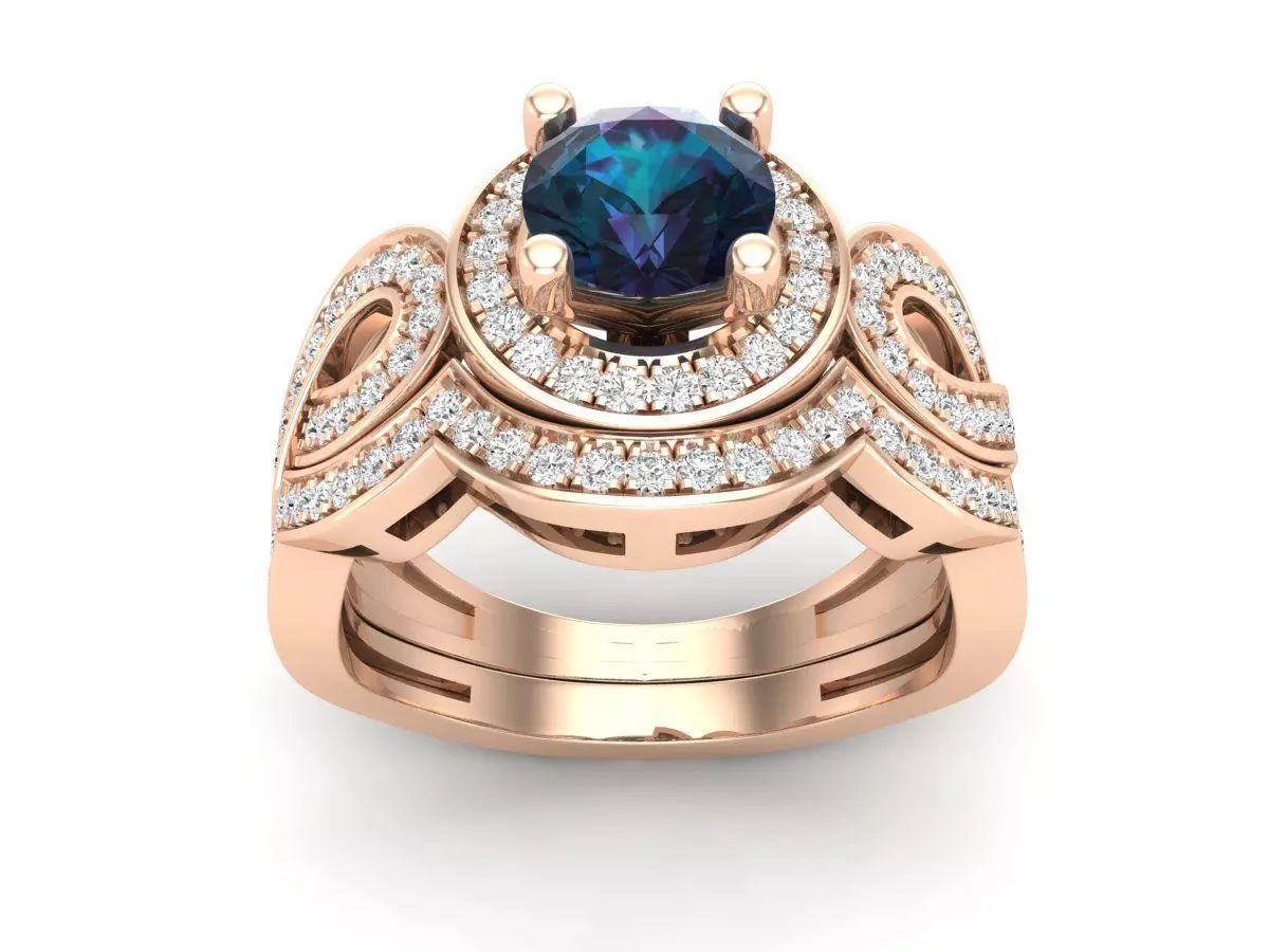 AV 421 Diamond Ladies Split Shank Halo Wedding Ring Set 3D print model