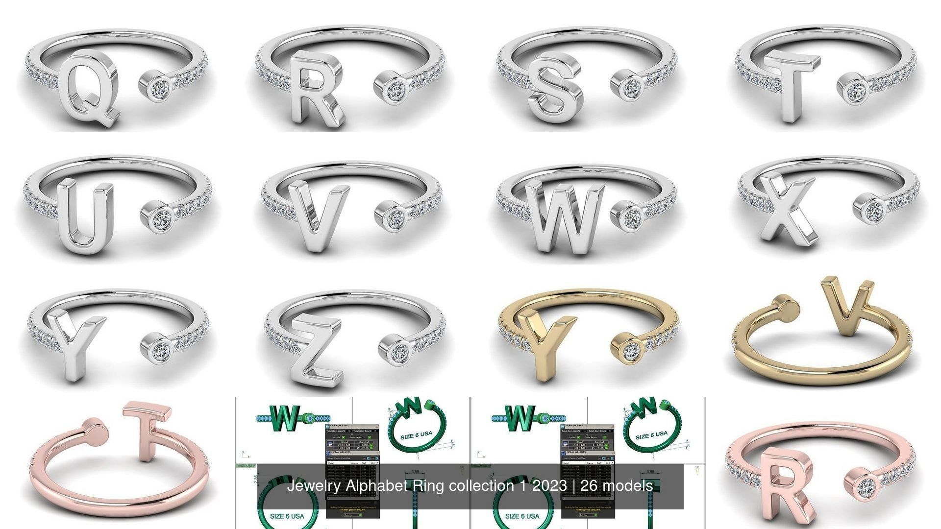 Alphabet Jewelry Rings 3D Model Collection_5
