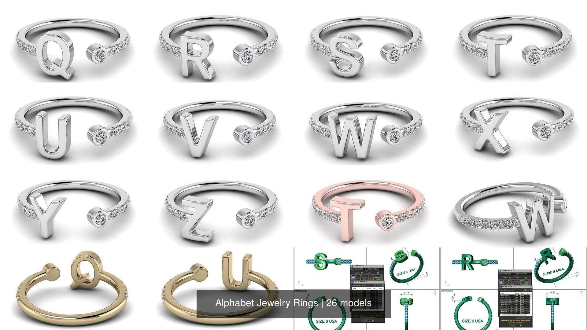 Alphabet Jewelry Rings 3D Model Collection_3