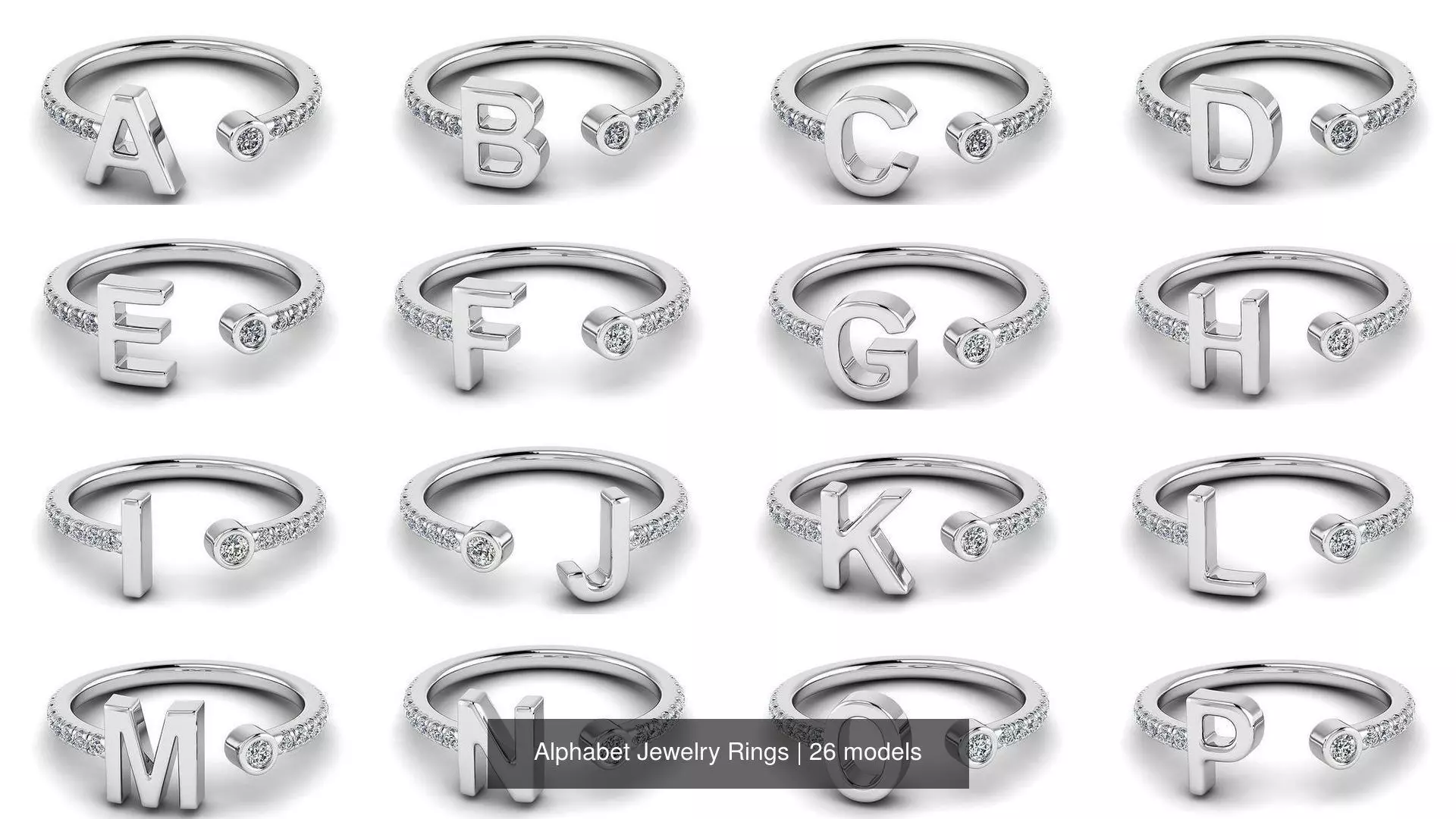 Alphabet Jewelry Rings 3D Model Collection_1