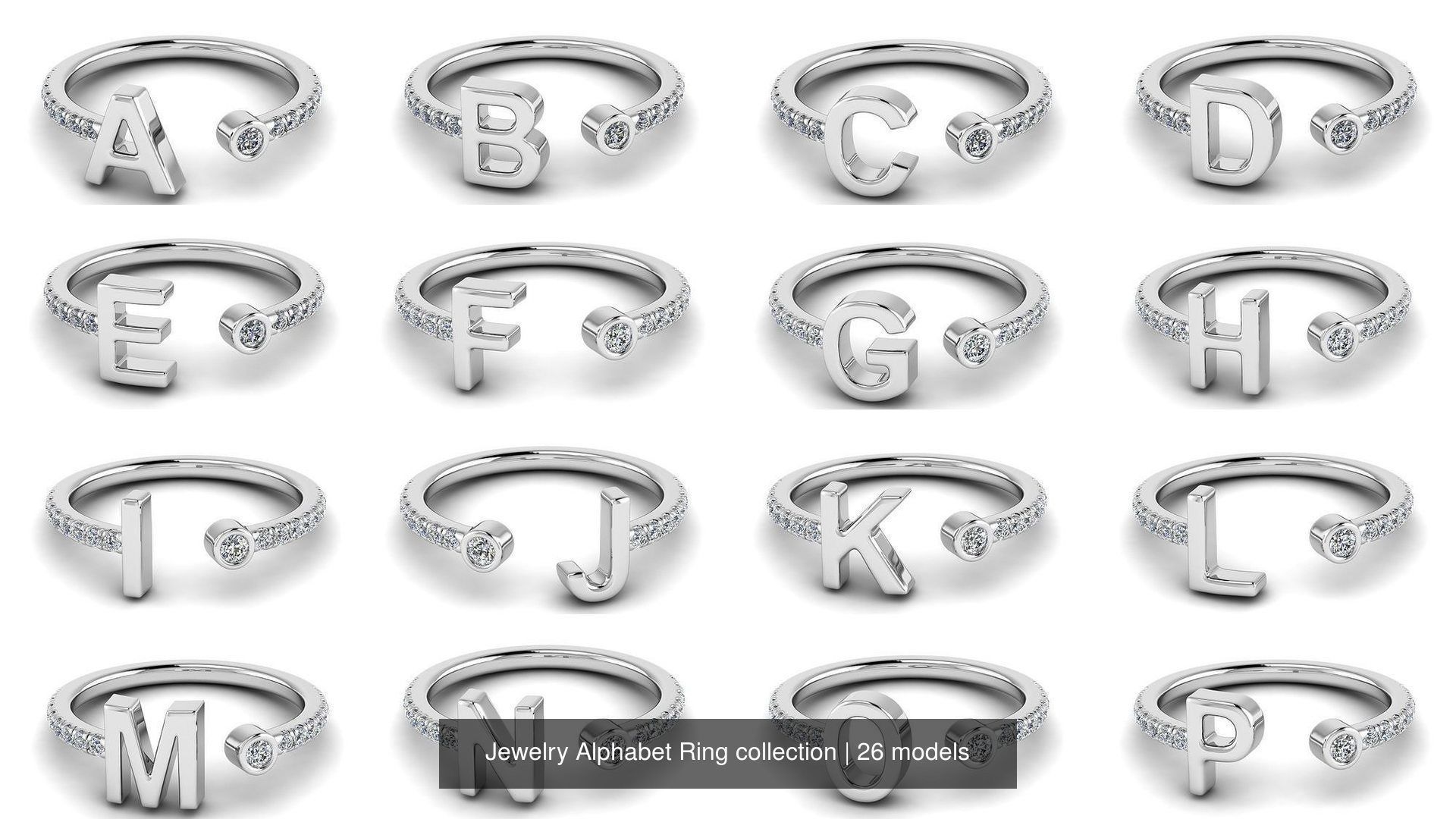 Alphabet Jewelry Rings 3D Model Collection_2