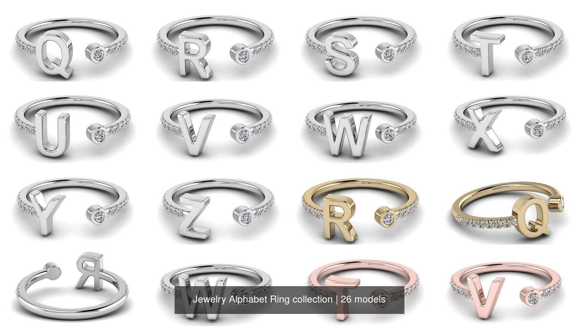Alphabet Jewelry Rings 3D Model Collection_4