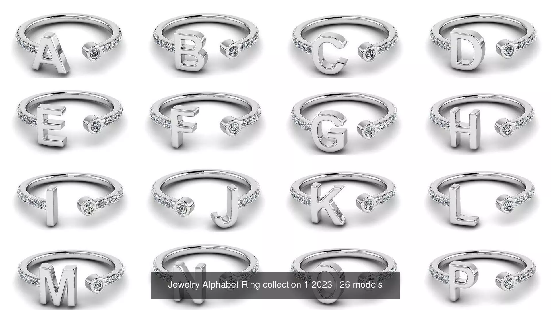 Alphabet Jewelry Rings 3D Model Collection_0