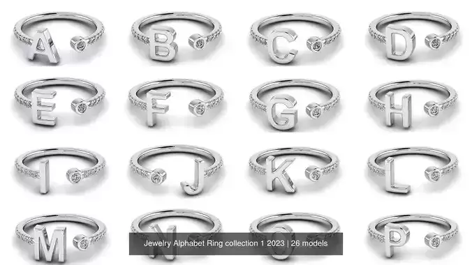 Alphabet Jewelry Rings 3D Model Collection