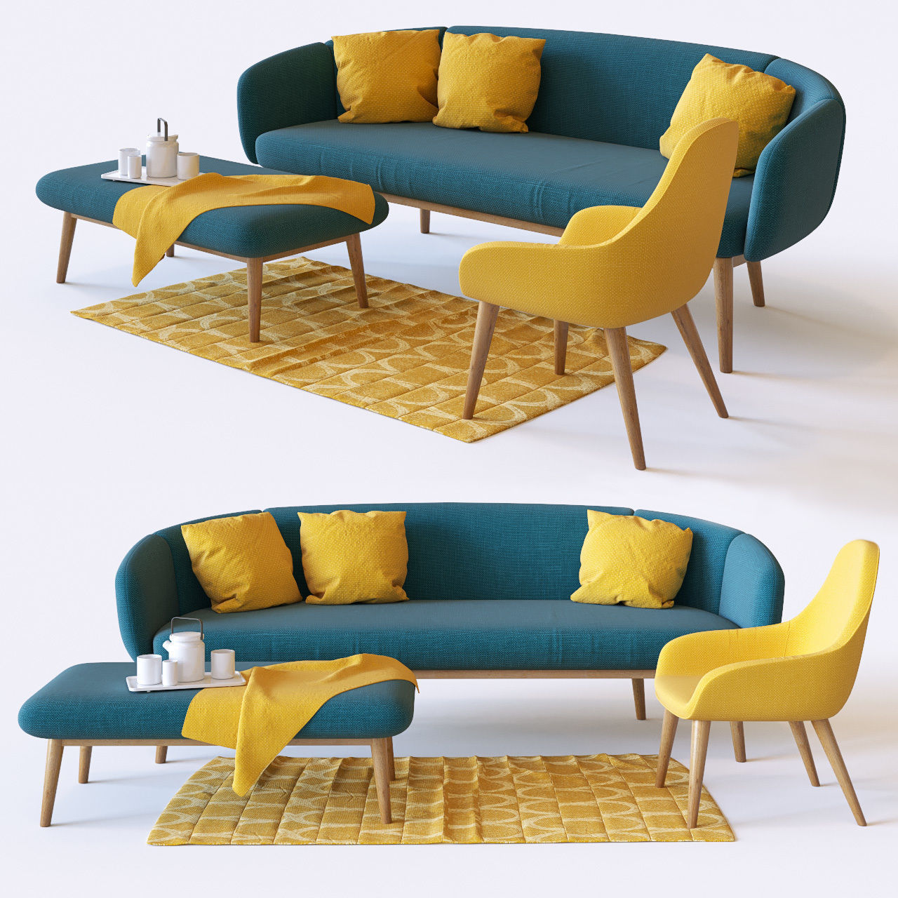 Sofa and armchair 3D model_1