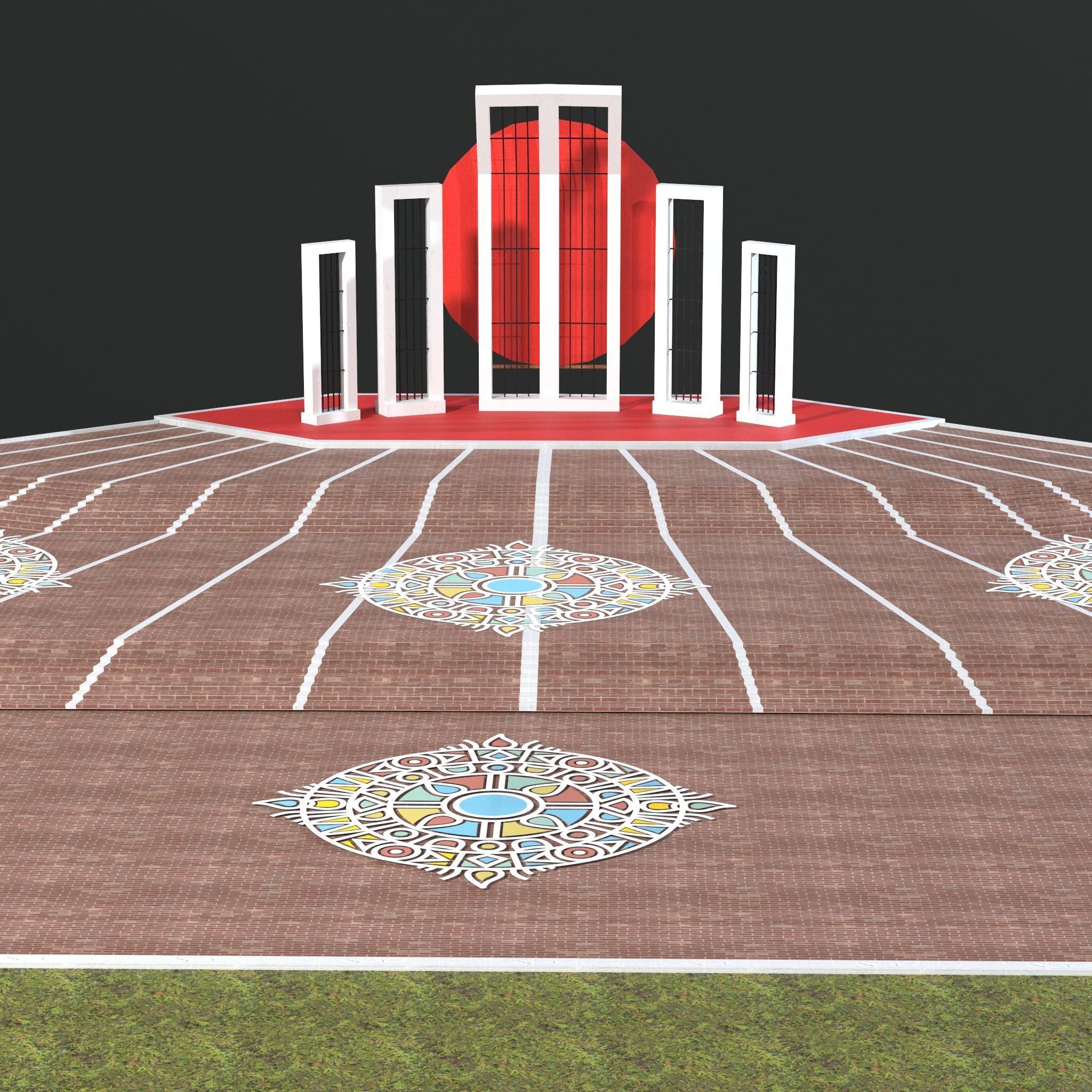 Shaeed Minar - Bangladesh  Low-poly 3D model_12