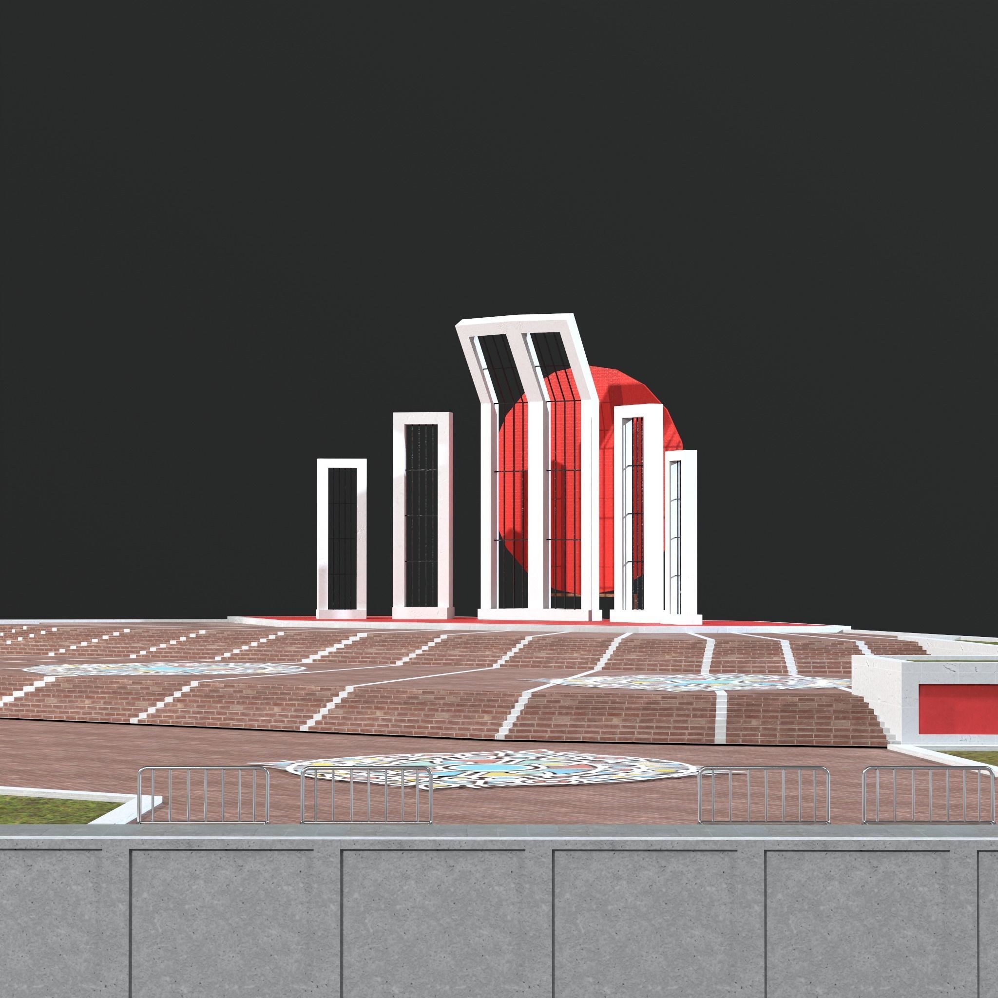 Shaeed Minar - Bangladesh  Low-poly 3D model_9