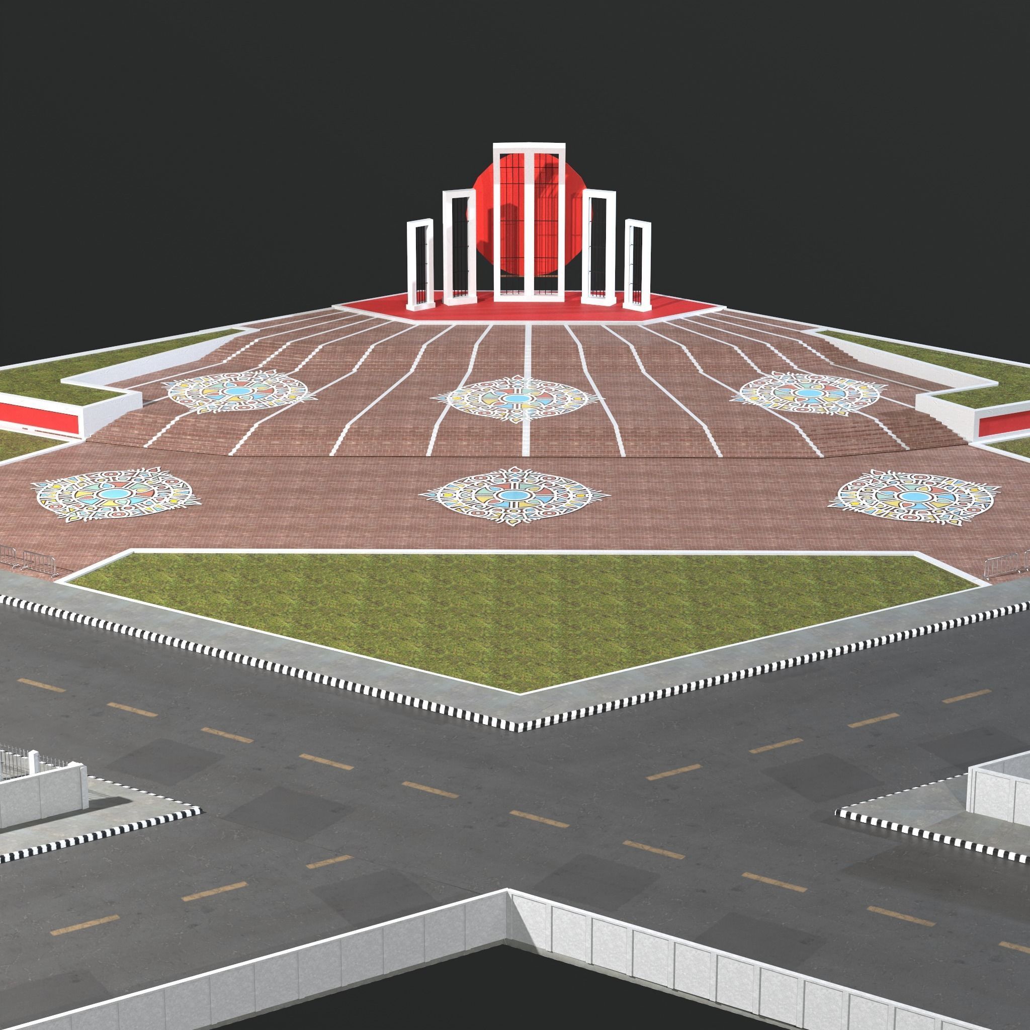 Shaeed Minar - Bangladesh  Low-poly 3D model_6