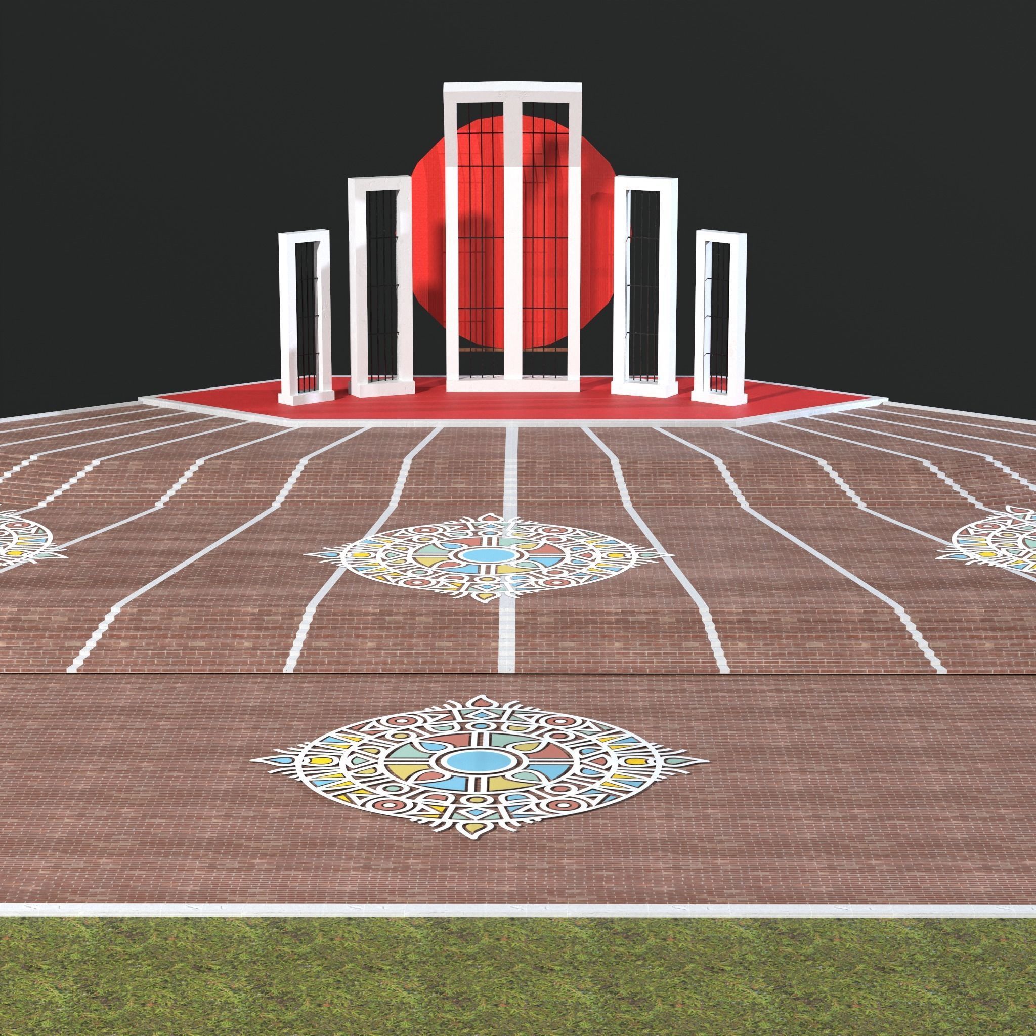 Shaeed Minar - Bangladesh  Low-poly 3D model_13