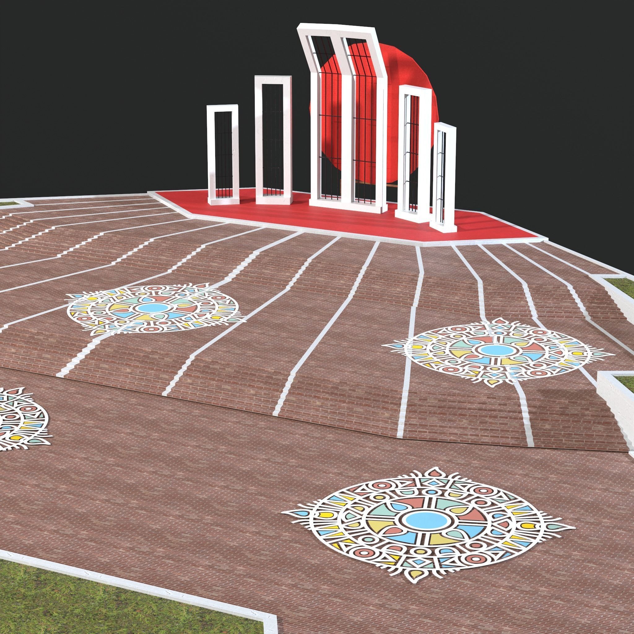 Shaeed Minar - Bangladesh  Low-poly 3D model_11