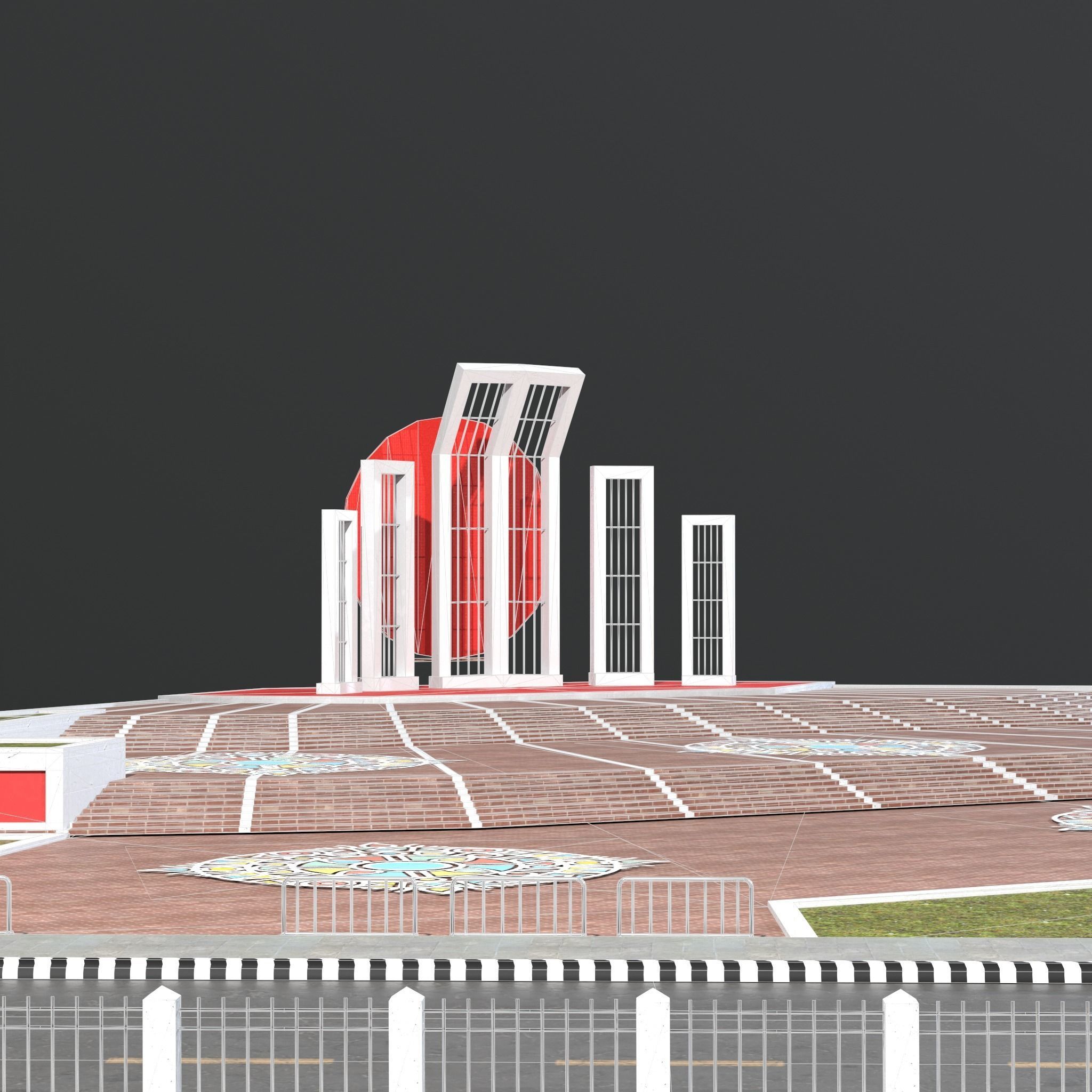 Shaeed Minar - Bangladesh  Low-poly 3D model_7