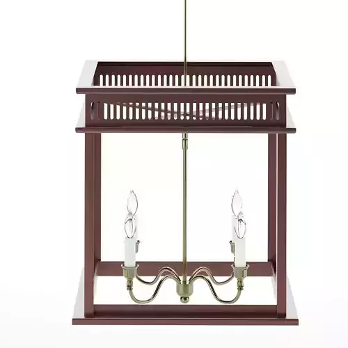 JS-2X pendant light with three lights hanging from wooden frame 3D model