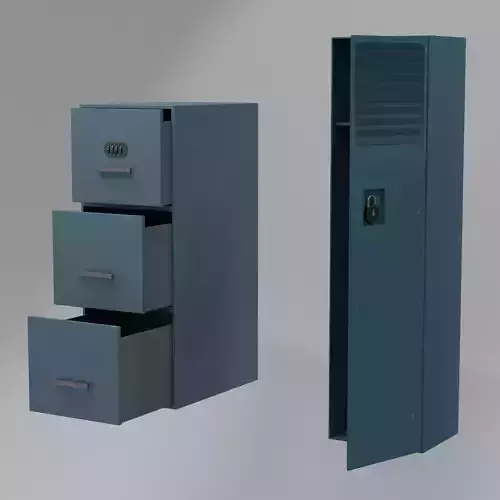 Low Poly Lockers filing cabinet with three drawers