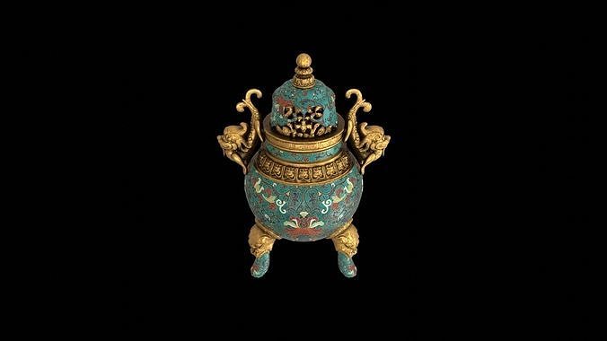 Chinese Cloisonne Enamel Tripod Censer 3D model