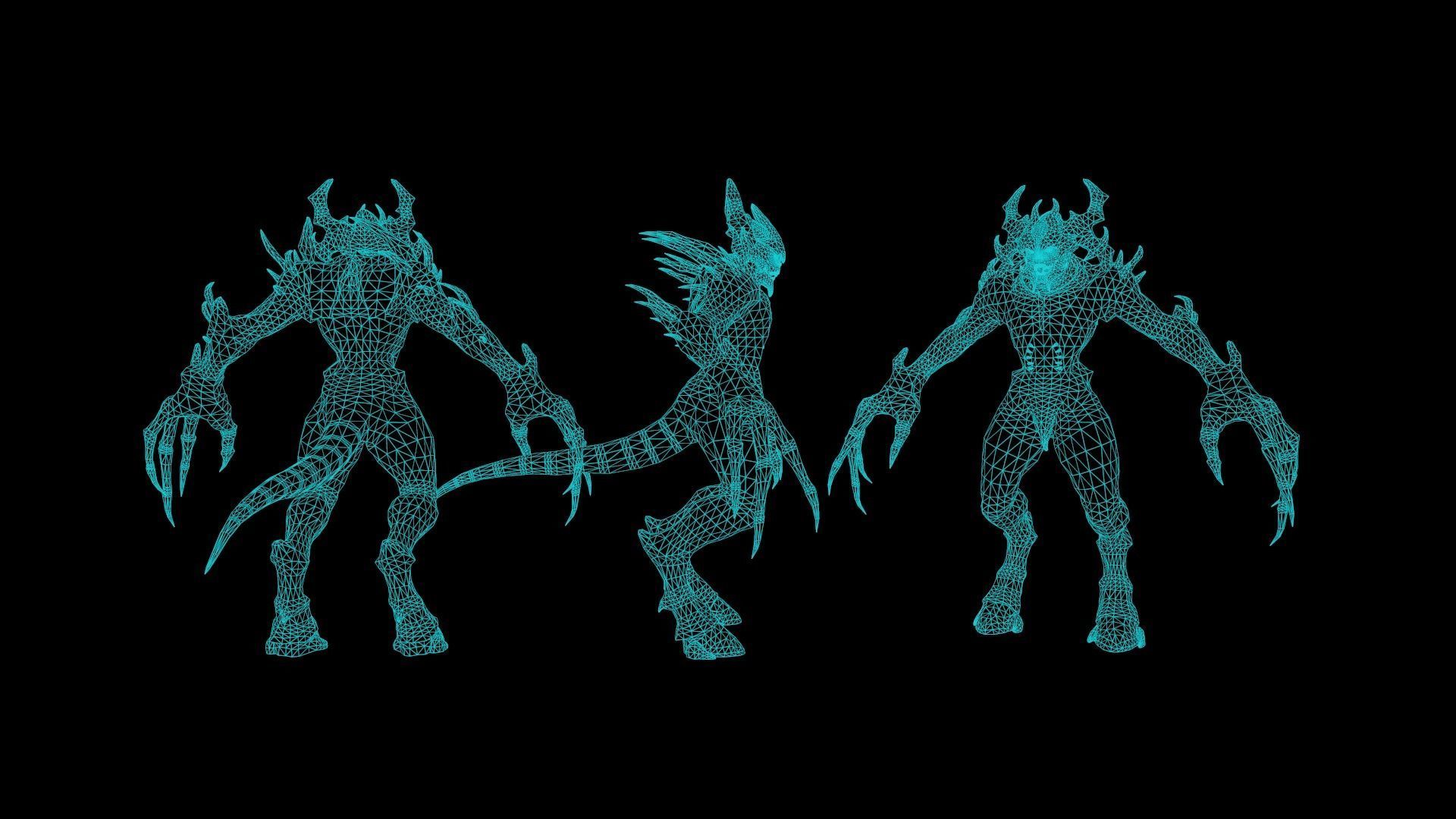 Archdemon alien creature with claws and horns Low-poly 3D model_9