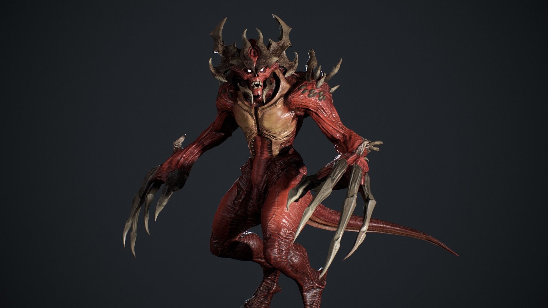 Archdemon alien creature with claws and horns Low-poly 3D model_18