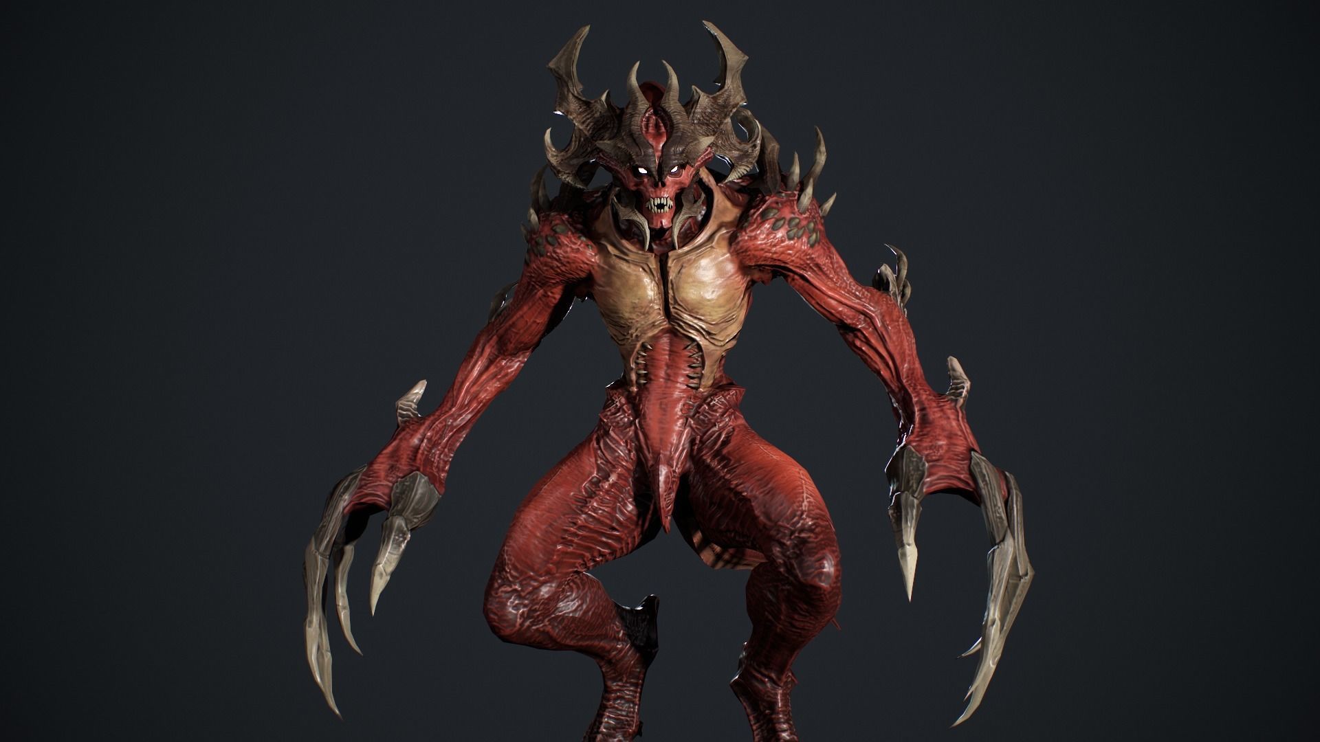 Archdemon alien creature with claws and horns Low-poly 3D model_19