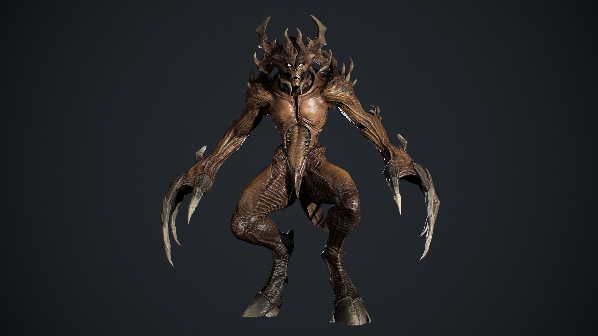 Archdemon alien creature with claws and horns Low-poly 3D model_11