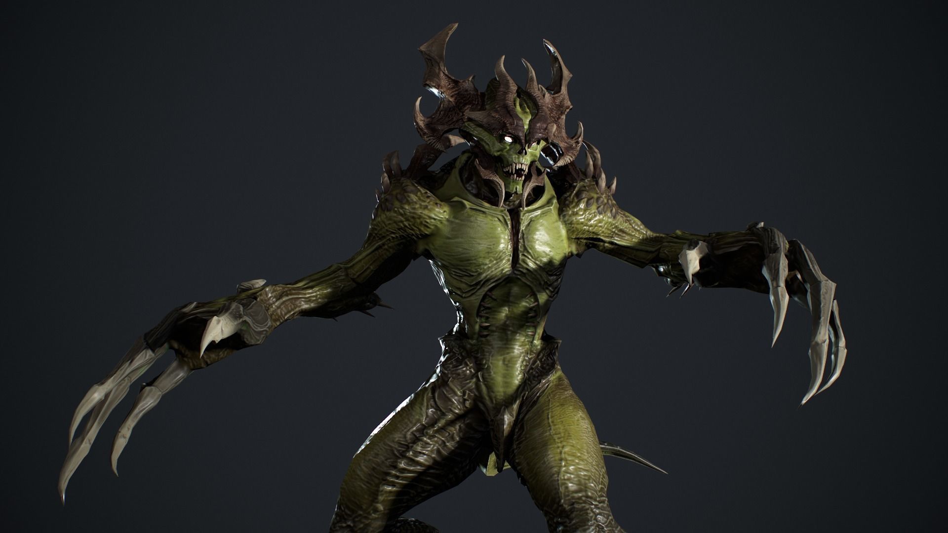 Archdemon alien creature with claws and horns Low-poly 3D model_15