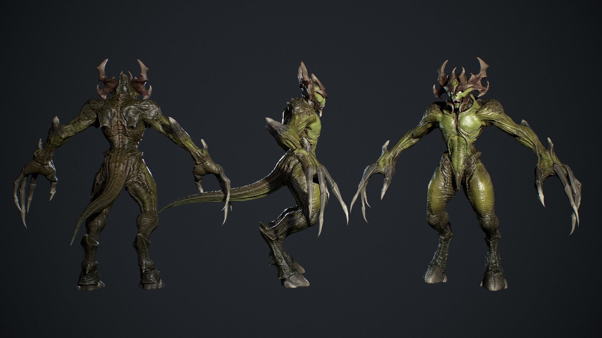 Archdemon alien creature with claws and horns Low-poly 3D model_7