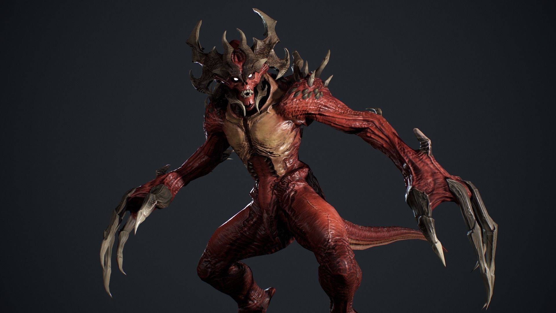 Archdemon alien creature with claws and horns Low-poly 3D model_16
