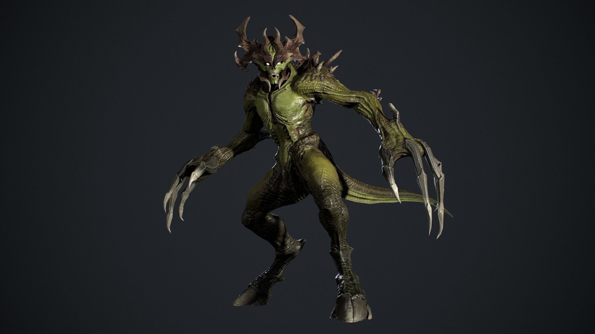 Archdemon alien creature with claws and horns Low-poly 3D model_10