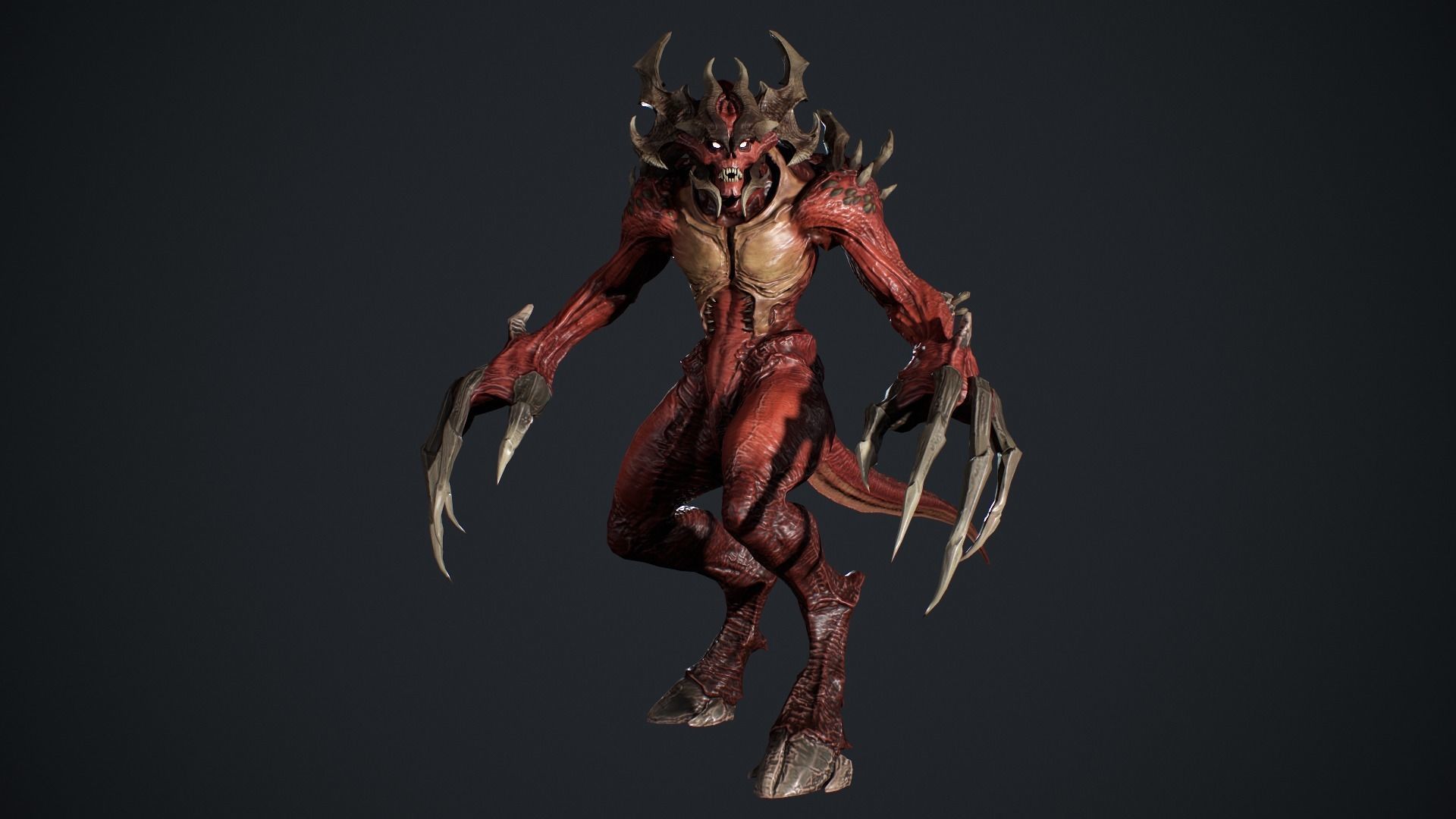 Archdemon alien creature with claws and horns Low-poly 3D model_12