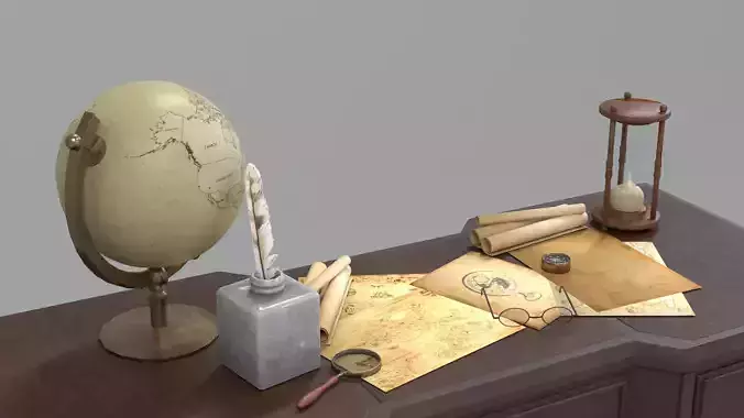 Archaeology Assets with Victorian Desk for Game Environment Low-poly 3D model