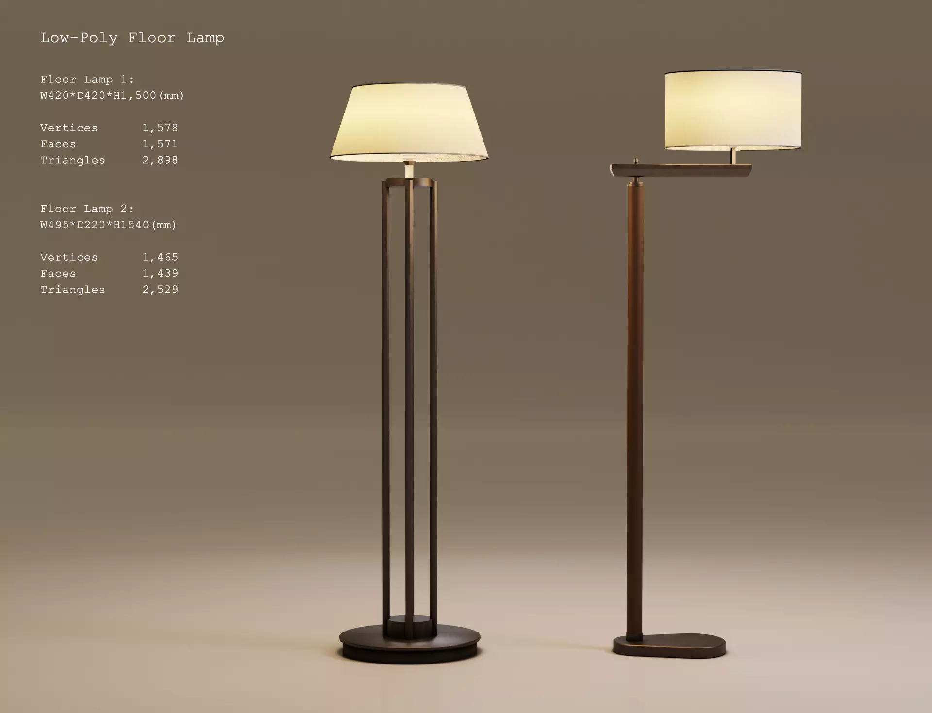 Low-Poly 2 Floor Lamps Low-poly 3D model_0