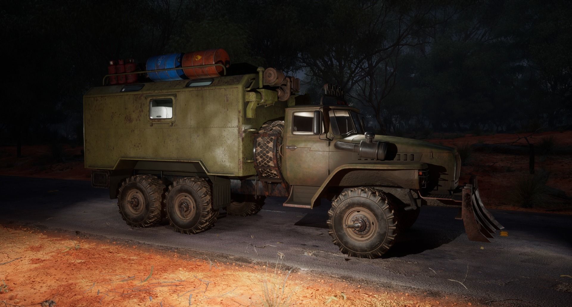 ural with van Low-poly 3D model_6