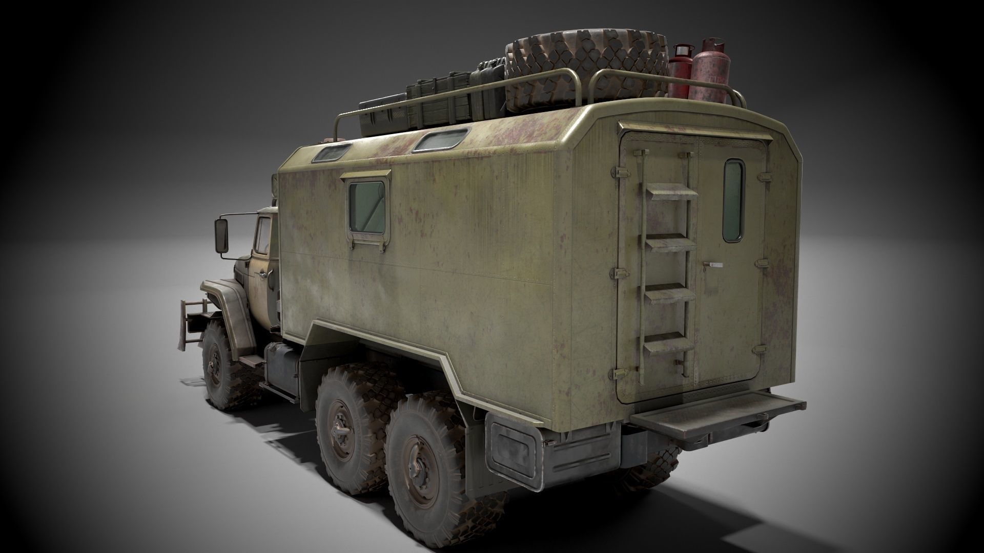 ural with van Low-poly 3D model_3