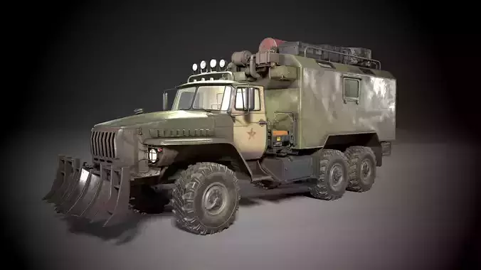 ural with van Low-poly 3D model