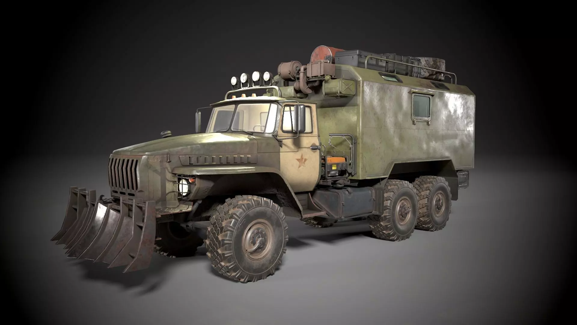 ural with van Low-poly 3D model_0