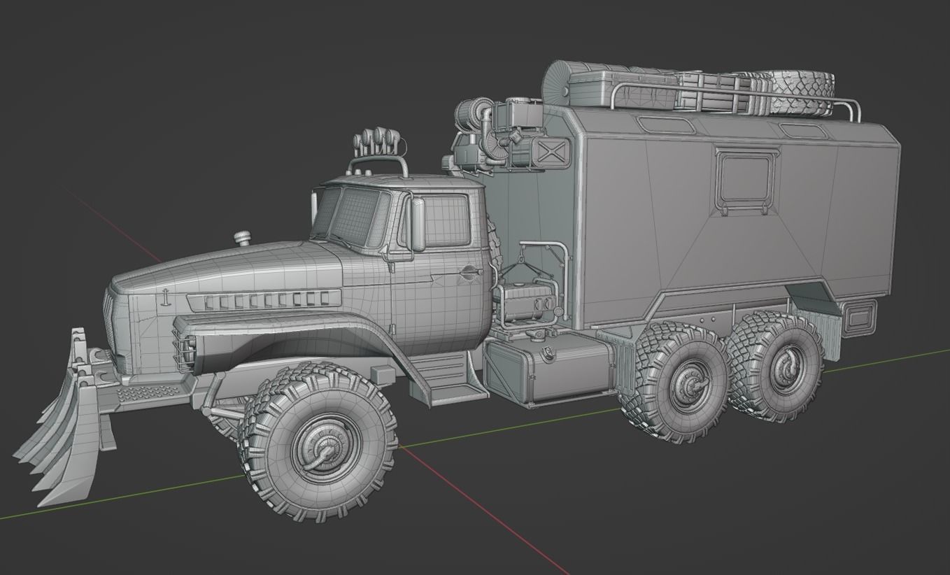 ural with van Low-poly 3D model_7