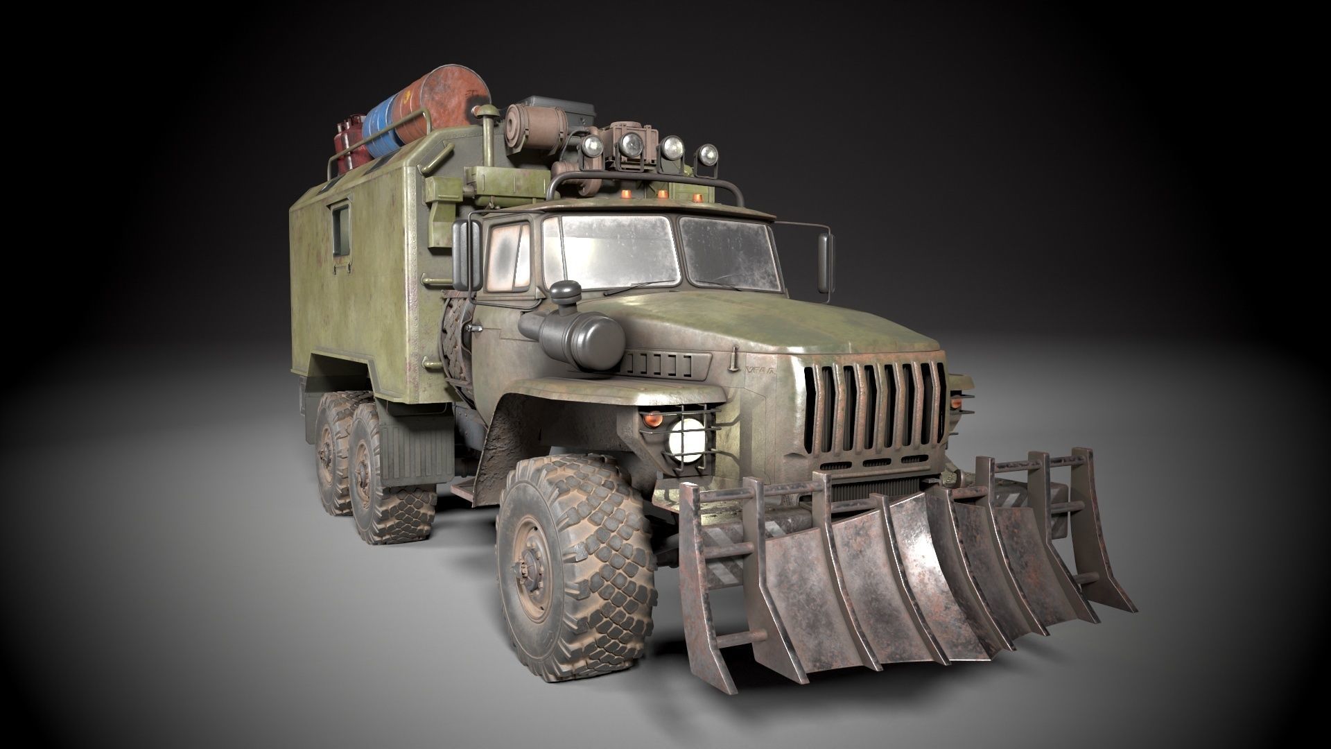 ural with van Low-poly 3D model_2