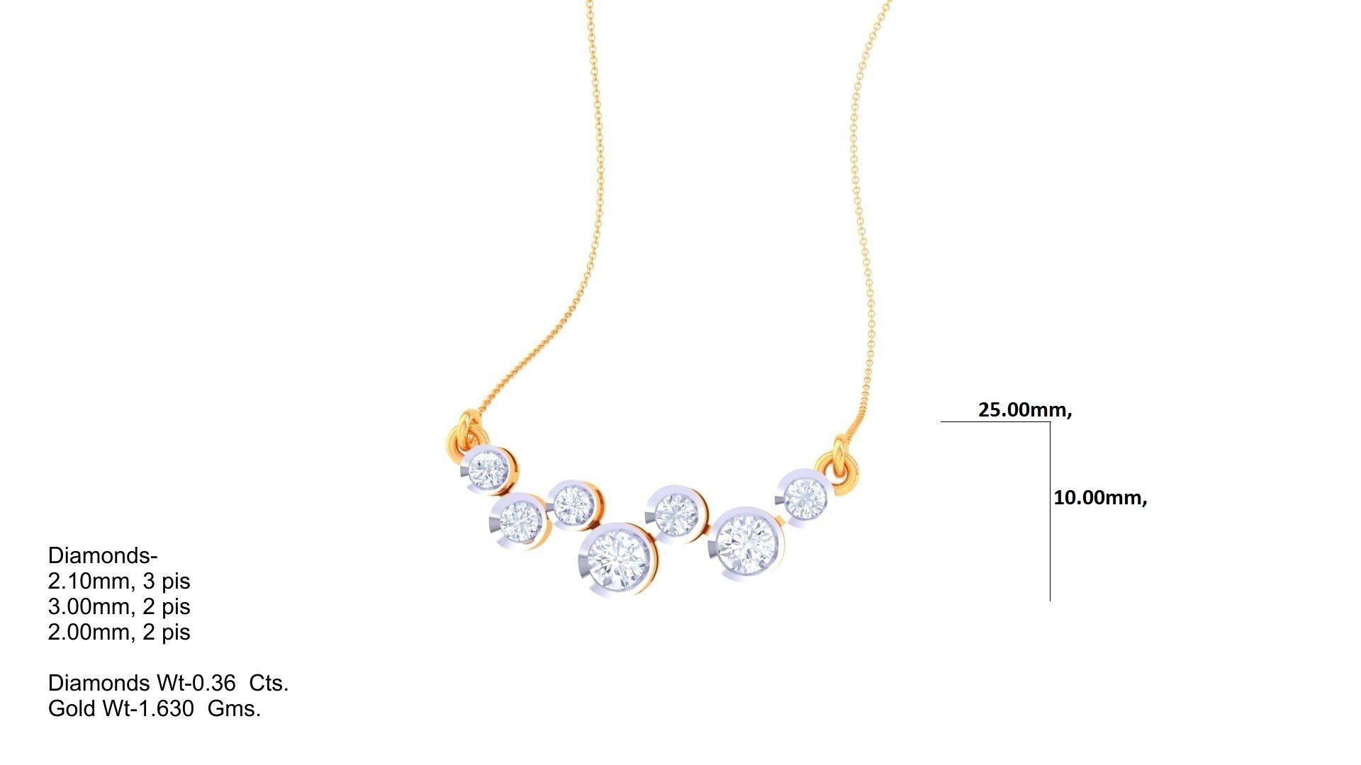 Pendant - 9 gold plated necklace with cubic zirconia 3D print model_1