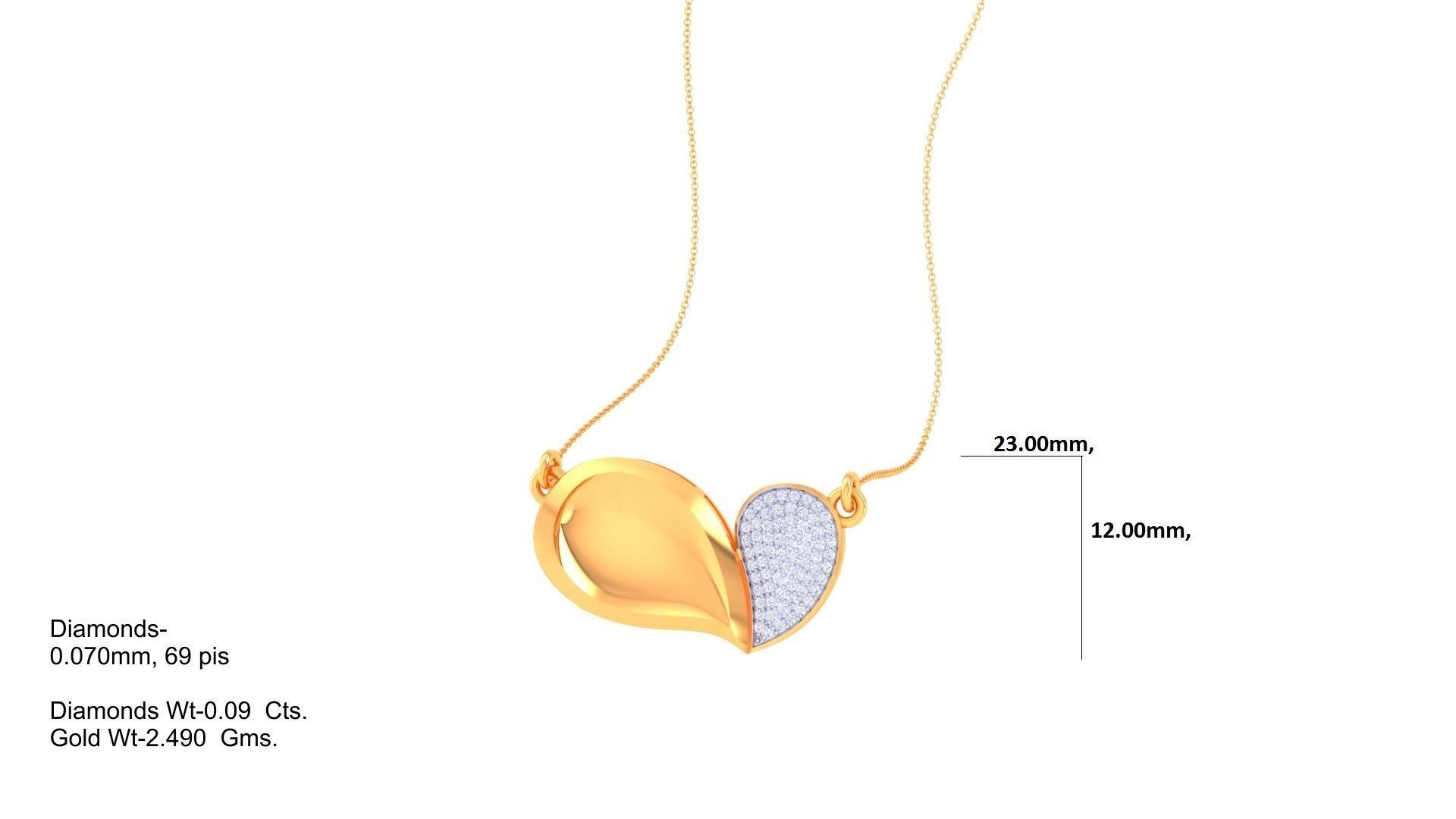 Pendant - 4 gold heart with diamonds 3D print model_1